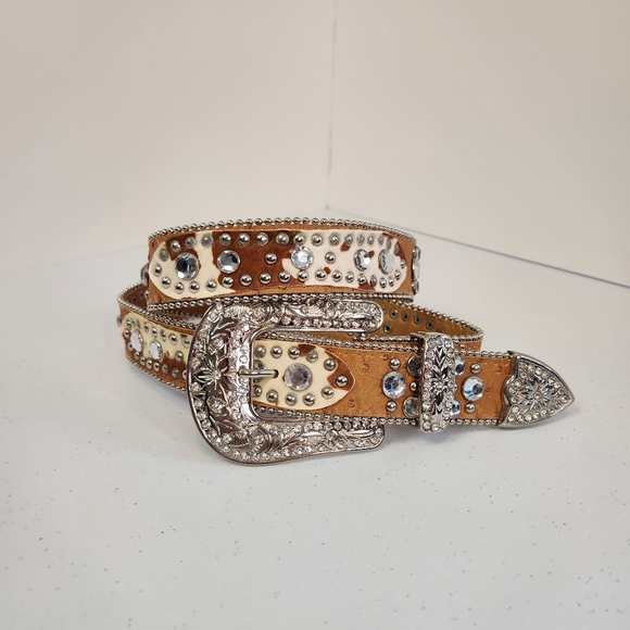 Womens Cowgirl Western Belt Bling Rodeo Western Boho Bohemian Leather Brown y2k - Picture 10 of 10